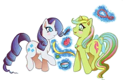 Size: 800x521 | Tagged: artist:butterscotch25, bow, derpibooru import, g1, g1 to g4, generation leap, magic, makeover, mimic (g1), rarity, safe, tail bow