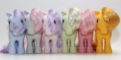 Size: 1000x498 | Tagged: blossom, blue belle, butterscotch (g1), cotton candy (g1), derpibooru import, g1, irl, minty (g1), original six, photo, safe, snuzzle, toy