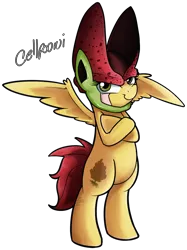 Size: 700x934 | Tagged: safe, artist:nolycs, derpibooru import, oc, oc:peppy pines, unofficial characters only, pony, bipedal, cell, cell (dbz), crossover, dragon ball z, perfect cell, solo