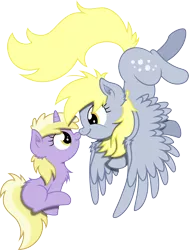 Size: 6000x7941 | Tagged: safe, artist:agamnentzar, artist:mactavish1996, derpibooru import, derpy hooves, dinky hooves, pegasus, pony, :t, absurd resolution, boop, chest fluff, cute, equestria's best mother, eye contact, female, fluffy, flying, looking at each other, mare, noseboop, simple background, sitting, smiling, spread wings, transparent background, vector, wings