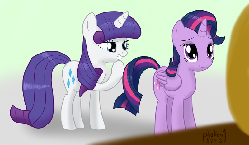 Size: 1024x596 | Tagged: safe, artist:phallen1, derpibooru import, rarity, twilight sparkle, twilight sparkle (alicorn), alicorn, pony, alternate hairstyle, female, mare