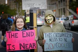 Size: 496x331 | Tagged: 20% cooler, derpibooru import, glasses, guy fawkes mask, human, irl, irl human, occupy, photo, protest, safe, sign