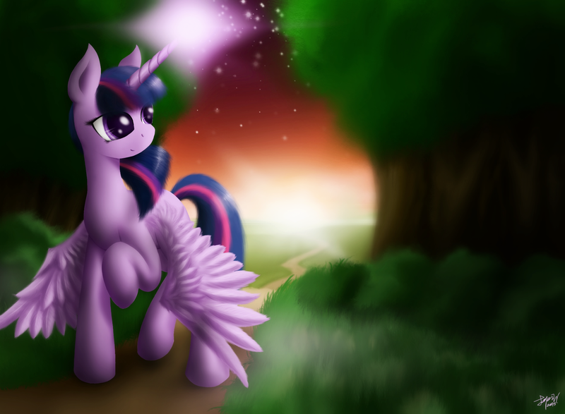 Size: 1920x1408 | Tagged: safe, artist:jasper77wang, derpibooru import, twilight sparkle, twilight sparkle (alicorn), alicorn, pony, female, magic, mare, outdoors, solo