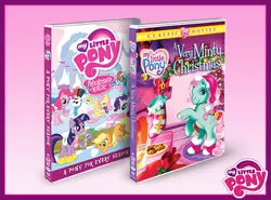 Size: 850x628 | Tagged: applejack, a very minty christmas, boots, christmas, christmas stocking, clothes, derpibooru import, dvd, fluttershy, g3, holiday, logo, minty, official, pinkie pie, rainbow dash, rainbow dash (g3), rarity, safe, scarf, shoes, snowman, spike, twilight sparkle