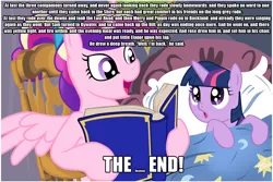 Size: 1024x683 | Tagged: safe, deleted from derpibooru, derpibooru import, princess cadance, twilight sparkle, alicorn, pony, unicorn, bed, bedtime story, book, cadance's bedtime stories, caption, duo, exploitable meme, female, filly, horn, image macro, looking up, lord of the rings, meme, reading, text, vulgar, wings, younger