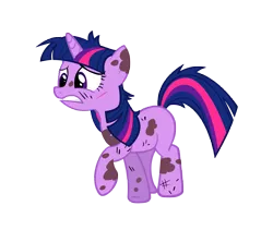 Size: 10000x8438 | Tagged: safe, artist:alexpony, derpibooru import, twilight sparkle, pony, unicorn, it's about time, absurd resolution, blank flank, dirty, female, mare, nervous, raised hoof, scar, simple background, solo, transparent background, unicorn twilight, vector