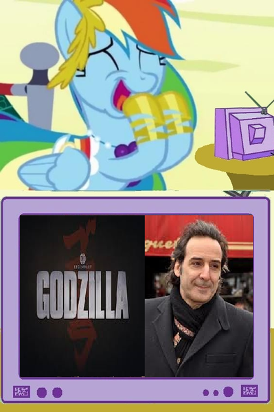 Size: 564x848 | Tagged: alexandre desplat, composer, derpibooru import, exploitable meme, godzilla 2014, godzilla (series), meme, obligatory pony, rainbow dash, safe, tv meme