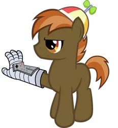 Size: 1024x1104 | Tagged: safe, artist:clamstacker, derpibooru import, button mash, earth pony, pony, blank flank, colt, foal, hat, hooves, it's so bad, male, nintendo entertainment system, power glove, propeller hat, simple background, solo, transparent background, vector