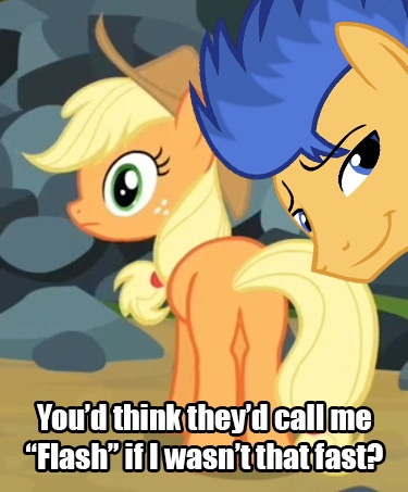 Size: 375x453 | Tagged: applejack, butt, caption, derpibooru import, exploitable meme, female, flashface, flashjack, flash sentry, forced meme, implied sex, innuendo, jumpin' jack flash, male, meme, plot, rage fuel, shipping, straight, suggestive, waifu thief