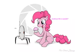 Size: 1249x863 | Tagged: artist:sandwich-anomaly, crossover, cupcake, derpibooru import, food, pinkie pie, portal (valve), safe, this will end in tears, turret