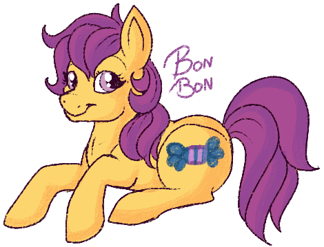 Size: 470x359 | Tagged: artist:lulubell, bon bon (g1), derpibooru import, g1, my little pony tales, safe, simple background, solo, transparent background