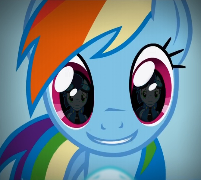 Size: 1200x1080 | Tagged: derpibooru import, eye, eye reflection, eyes, grin, offscreen character, perspective, pov, rainbow dash, reflection, safe, smiling, snout, soarin'