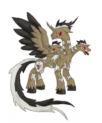 Size: 1024x1244 | Tagged: safe, derpibooru import, ponified, alicorn, kaiju, kaiju pony, pony, body horror, eldritch abomination, godzilla (series), keizer ghidorah, multiple heads, solo, three heads, three-headed pony