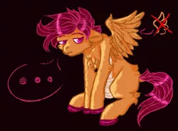 Size: 977x719 | Tagged: artist:coppahhead, ask, ask ftm scootaloo, bandage, breast binding, derpibooru import, hooves, safe, scootaloo, scootaloo can't fly, solo, transgender, tumblr, unshorn fetlocks