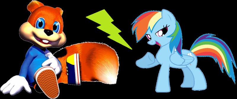 Size: 1024x429 | Tagged: black background, conker, conkerdash, conker's bad fur day, crack shipping, crossover, crossover shipping, derpibooru import, rainbow dash, safe, shipping, simple background