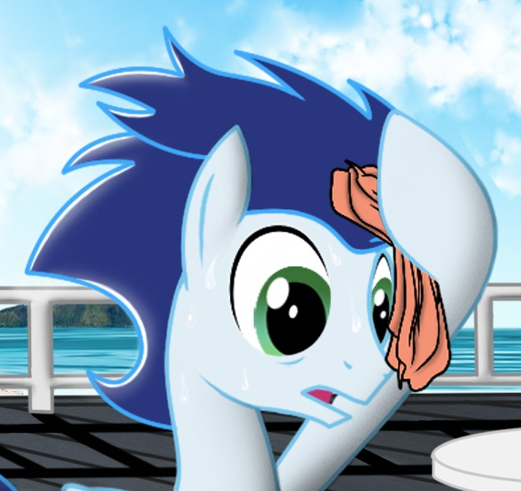 Size: 573x540 | Tagged: safe, artist:spitshy, derpibooru import, soarin', pegasus, pony, image, male, png, reaction image, solo, stallion, sweat, sweating towel guy, towel, unf