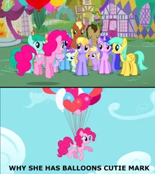 Size: 1919x2160 | Tagged: aura (character), balloon, caption, cloud kicker, derpibooru import, dinky hooves, dizzy twister, doctor whooves, edit, edited screencap, floating, image macro, liza doolots, meadow song, meme, minuette, orange swirl, petunia, pinkie pie, safe, sassaflash, screencap, seafoam, sea swirl, spring melody, sprinkle medley, sunshower raindrops, text, then watch her balloons lift her up to the sky, time turner, tootsie flute