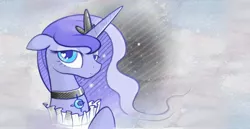 Size: 2992x1541 | Tagged: artist:b-epon, bedroom eyes, collar, colored, derpibooru import, fancy, heart, jewelry, love, mane, moon, necklace, princess luna, regal, ruff (clothing), ruffled, safe, solo, space