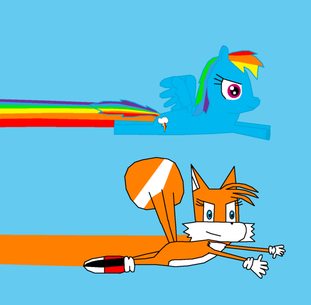 Size: 1542x1510 | Tagged: 1000 hours in ms paint, artist:kitsune257, crossover, derpibooru import, miles "tails" prower, ms paint, rainbow dash, rule 63, safe, sonic the hedgehog (series), stylistic suck