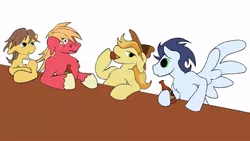 Size: 1024x576 | Tagged: safe, artist:stileelits, derpibooru import, big macintosh, braeburn, caramel, soarin', earth pony, pony, alcohol, bar, beer, caramac, floppy ears, gay, gay bar, male, shipping, soarburn, stallion