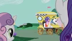 Size: 1920x1080 | Tagged: animation error, cookie crumbles, cookieflanks, derpibooru import, female, hondo flanks, male, no tail, rarity, rarity's parents, safe, screencap, shipping, sisterhooves social, straight, sweetie belle, taxi