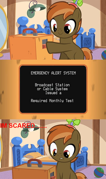 Size: 640x1080 | Tagged: artist:jan, button mash, button's odd game, derpibooru import, emergency alert system, exploitable meme, meme, nightmare fuel, nightmode, obligatory pony, safe, scary, television, test, tv meme