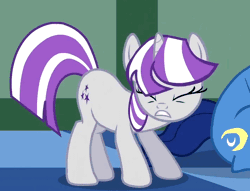 Size: 708x540 | Tagged: safe, derpibooru import, screencap, night light, twilight velvet, pony, unicorn, the cutie mark chronicles, animated, club can't handle me, cropped, eyes closed, female, gritted teeth, loop, male, mare, shaking, solo focus, stallion, wet-dog shake