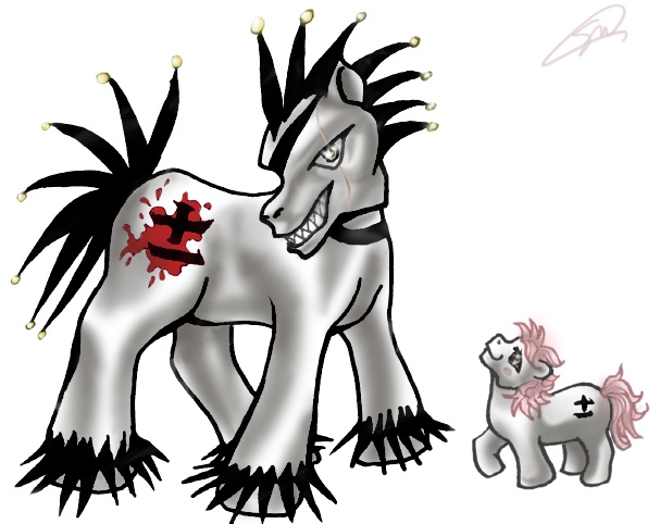 Size: 607x482 | Tagged: safe, artist:sarahmandrake, derpibooru import, ponified, pony, bleach (manga), crossover, simple background, white background, yachiru kusajishi, zaraki kenpachi