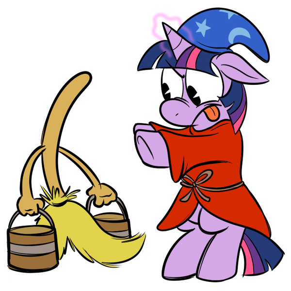 Size: 700x700 | Tagged: safe, artist:karpet-shark, derpibooru import, twilight sparkle, pony, twily-daily, bipedal, broom, clothes, crossover, cute, disney, fantasia, magic, robe, solo, the sorcerer's apprentice, this will end in tears and/or laughter, tongue out, tumblr, twiabetes