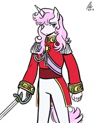 Size: 1100x1400 | Tagged: anthro, artist:rwl, clothes, crossover, derpibooru import, fleur-de-lis, oscar françois de jarjayes, safe, solo, sword, the rose of versailles, uniform, weapon