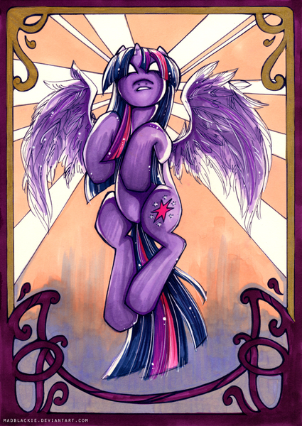 Size: 591x834 | Tagged: safe, artist:madblackie, derpibooru import, twilight sparkle, twilight sparkle (alicorn), alicorn, pony, bust, female, mare, portrait, solo, traditional art