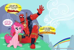 Size: 1083x738 | Tagged: artist:darkereve, crossover, crossover shipping, deadpool, derpibooru import, female, male, pinkie pie, pinkiepool (pairing), safe, shipping, straight, xk-class end-of-the-world scenario