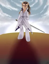 Size: 786x1017 | Tagged: safe, artist:quila111, derpibooru import, ponified, pony, aizen sousuke, bipedal, bleach (manga), hollowfication, solo, sword, the plan, this tag is also part of my plan, weapon, zanpakuto