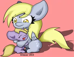 Size: 908x708 | Tagged: safe, artist:kildaver, derpibooru import, derpy hooves, dinky hooves, pegasus, pony, chibi, equestria's best mother, female, hug, mare