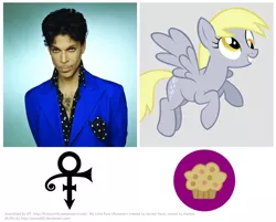 Size: 854x687 | Tagged: safe, derpibooru import, derpy hooves, human, pegasus, pony, background pony, female, food, irl, irl human, love symbol, mare, muffin, photo, prince (musician)