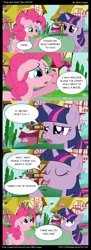 Size: 844x2328 | Tagged: safe, artist:mikedugan, derpibooru import, pinkie pie, twilight sparkle, twilight sparkle (alicorn), alicorn, bee, insect, pony, bee sting, comic, female, flower, mare, pun, rose, sting