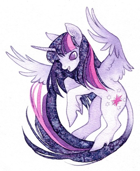 Size: 516x630 | Tagged: safe, artist:savannahhorrocks, derpibooru import, twilight sparkle, twilight sparkle (alicorn), alicorn, pony, female, mare, solo, traditional art