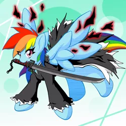 Size: 1000x1000 | Tagged: anime, artist:ragurimo, bankai, bleach (manga), crossover, derpibooru import, katana, kurosaki ichigo, pixiv, rainbow dash, safe, solo, sword, weapon, zanpakuto