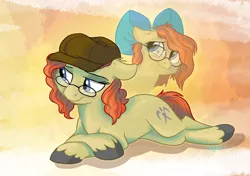 Size: 1178x829 | Tagged: safe, artist:graystripe64, derpibooru import, oc, oc:penny rich, unofficial characters only, earth pony, pony, bow, glasses, hat, penny "annie" rich, solo