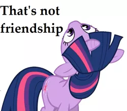 Size: 617x544 | Tagged: caption, derpibooru import, friendship, image macro, juxtaposition bait, looking up, meme, reaction image, safe, solo, text, that's not friendship, the crystal empire, twilight sparkle, upside down