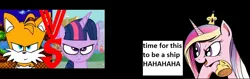Size: 1146x364 | Tagged: crossover, deeply intrigued cadance, derpibooru import, exploitable meme, meme, miles "tails" prower, princess cadance, pure unfiltered evil, safe, shipper on deck, sonic the hedgehog (series), twilight sparkle