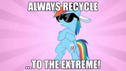 Size: 1280x720 | Tagged: safe, derpibooru import, edit, edited screencap, screencap, rainbow dash, pegasus, pony, may the best pet win, '90s, backwards ballcap, baseball cap, bipedal, cap, caption, crossed hooves, hat, image macro, poochie, solo, sunburst background, sunglasses, text, the simpsons