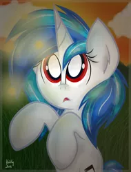 Size: 570x750 | Tagged: safe, artist:kristysk, derpibooru import, vinyl scratch, firefly (insect), insect, pony, bipedal, solo