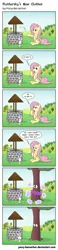 Size: 1152x4960 | Tagged: safe, artist:pony-berserker, derpibooru import, angel bunny, fluttershy, pegasus, pony, rabbit, comic:fluttershy's new clothes, 2013, animal, annoyed, bit, bits, caption, coin, comic, critter, crossed arms, dendrification, dialogue, duo, english, eyes closed, facepalm, fail, female, fluttershy is a tree, fluttertree, frown, gone wrong, i'd like to be a tree, inanimate tf, inkscape, looking at each other, magic, mare, monologue, onomatopoeia, open mouth, outdoors, poof, raised hoof, raised leg, sigh, sign, sitting, tack, talking, transformation, tree, vector, well, wish, wishing, wishing well