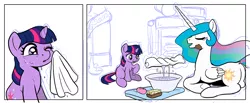 Size: 1000x412 | Tagged: artist:muffinshire, comic, comic:twilight's first day, derpibooru import, female, filly, princess celestia, safe, twilight sparkle, wip, younger