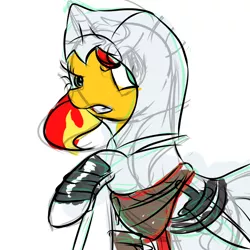 Size: 1200x1200 | Tagged: safe, artist:lisa400, derpibooru import, sunset shimmer, pony, altair ibn la-ahad, angry, assassin, assassin's creed, colored sketch, crossover, female, mare, sketch, solo