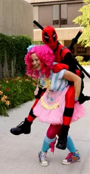 Size: 443x854 | Tagged: artist:chronocrusader5, clothes, cosplay, costume, crossover shipping, deadpool, derpibooru import, female, human, irl, irl human, male, photo, pinkie pie, pinkiepool (pairing), safe, straight