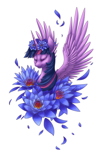 Size: 900x1370 | Tagged: alicorn, artist:fallenzephyr, bust, derpibooru import, floral head wreath, flower, portrait, safe, solo, surreal, twilight sparkle, twilight sparkle (alicorn)