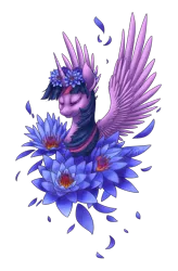 Size: 900x1370 | Tagged: alicorn, artist:fallenzephyr, bust, derpibooru import, floral head wreath, flower, portrait, safe, solo, surreal, twilight sparkle, twilight sparkle (alicorn)