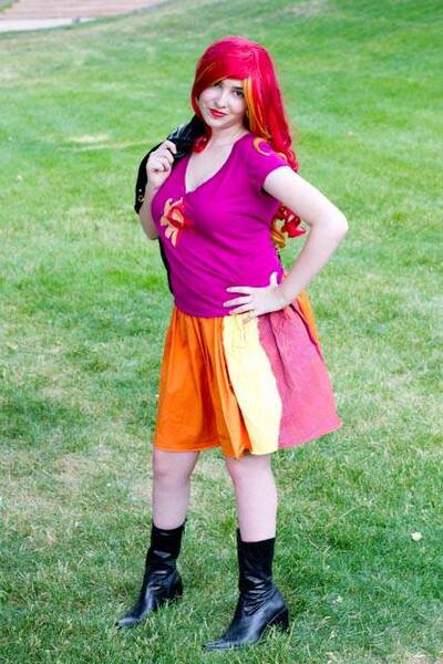 Size: 427x640 | Tagged: safe, artist:lochlan o'neil, derpibooru import, sunset shimmer, human, equestria girls, clothes, cosplay, costume, irl, irl human, photo, solo